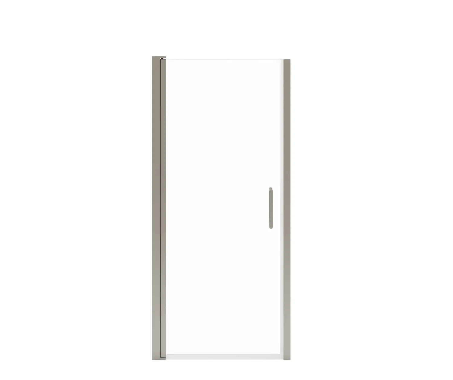 Manhattan 29-31 x 68 in. 6 mm Pivot Shower Door for Alcove Installation with Clear glass & Round Handle in Brushed Nickel - Plumbing Market