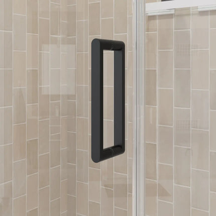 Manhattan 29-31 x 68 in. 6 mm Pivot Shower Door for Alcove Installation with Clear glass & Round Handle in Matte Black - Plumbing Market