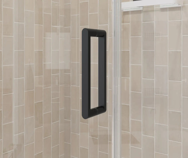 Manhattan 31-33 x 68 in. 6 mm Pivot Shower Door for Alcove Installation with Clear glass & Round Handle in Matte Black - Plumbing Market