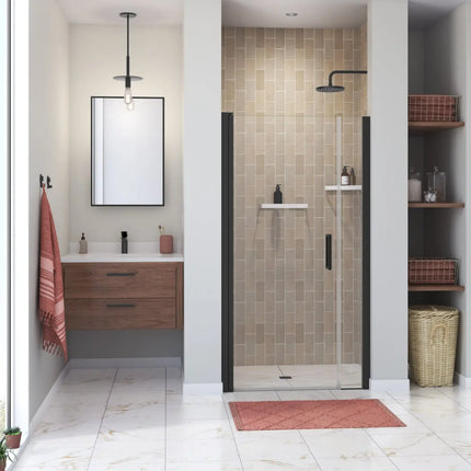 Manhattan 35-37 x 68 in. 6 mm Pivot Shower Door for Alcove Installation with Clear glass & Round Handle in Matte Black - Plumbing Market