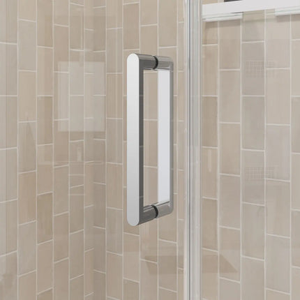 Manhattan 39-41 x 68 in. 6 mm Pivot Shower Door for Alcove Installation with Clear glass & Round Handle in Chrome - Plumbing Market
