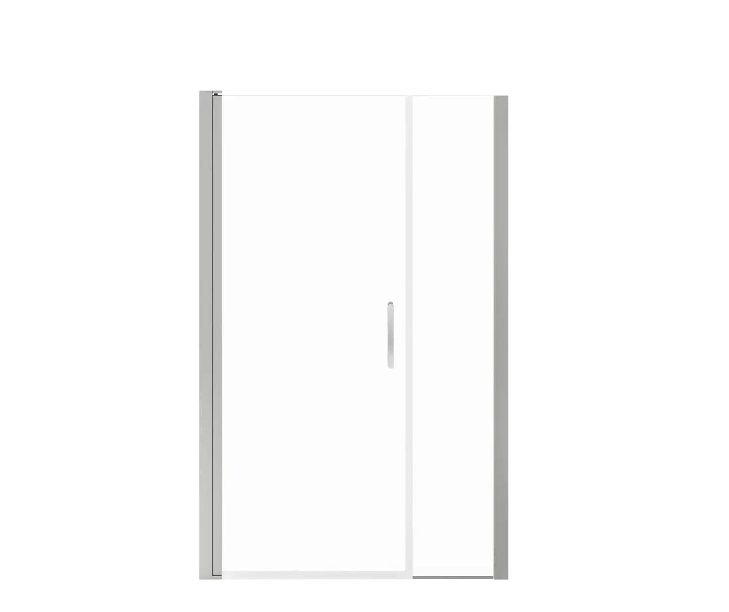 Manhattan 41-43 x 68 in. 6 mm Pivot Shower Door for Alcove Installation with Clear glass & Round Handle in Chrome - Plumbing Market