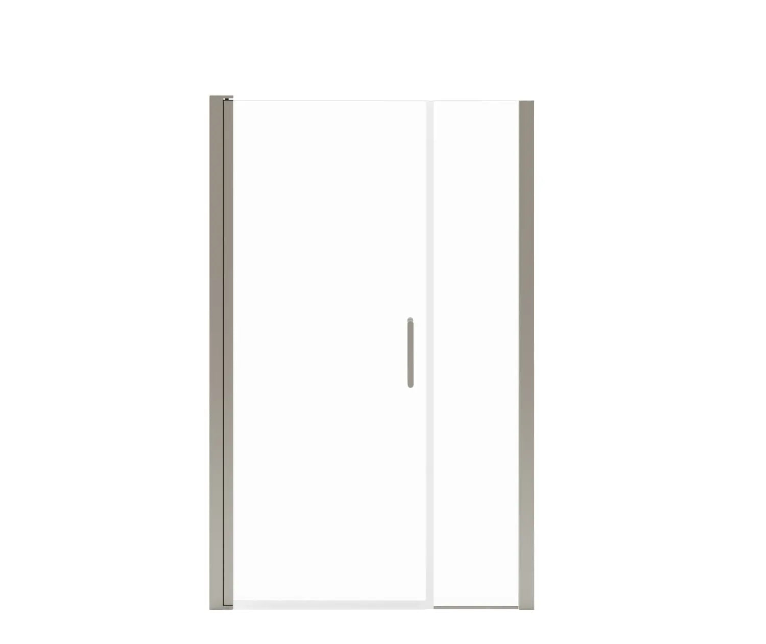 Manhattan 43-45 x 68 in. 6 mm Pivot Shower Door for Alcove Installation with Clear glass & Round Handle in Brushed Nickel - Plumbing Market