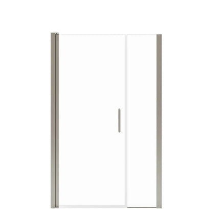 Manhattan 45-47 x 68 in. 6 mm Pivot Shower Door for Alcove Installation with Clear glass & Round Handle in Brushed Nickel - Plumbing Market