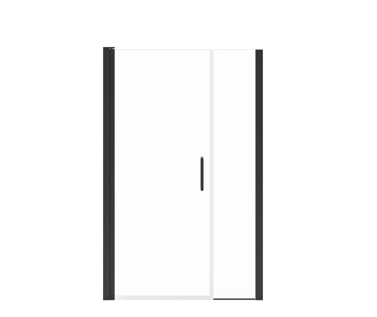Manhattan 45-47 x 68 in. 6 mm Pivot Shower Door for Alcove Installation with Clear glass & Round Handle in Matte Black - Plumbing Market