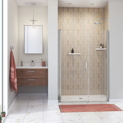 Manhattan 47-49 x 68 in. 6 mm Pivot Shower Door for Alcove Installation with Clear glass & Round Handle in Chrome - Plumbing Market