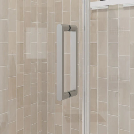 Manhattan 53-55 x 68 in. 6 mm Pivot Shower Door for Alcove Installation with Clear glass & Round Handle in Brushed Nickel - Plumbing Market