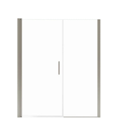 Manhattan 53-55 x 68 in. 6 mm Pivot Shower Door for Alcove Installation with Clear glass & Round Handle in Brushed Nickel - Plumbing Market