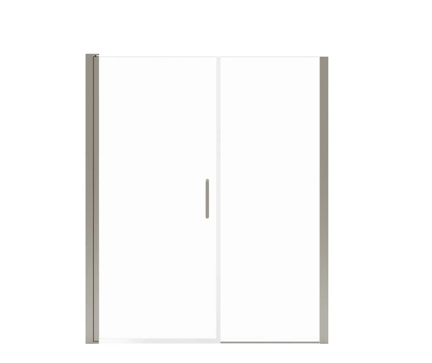 Manhattan 53-55 x 68 in. 6 mm Pivot Shower Door for Alcove Installation with Clear glass & Round Handle in Brushed Nickel - Plumbing Market