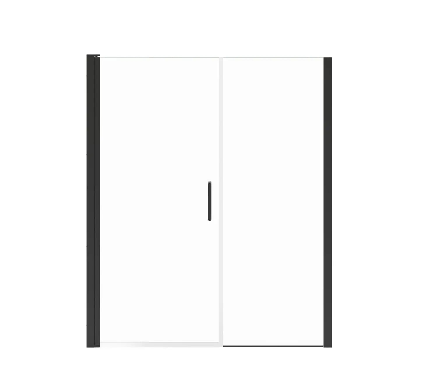 Manhattan 55-57 x 68 in. 6 mm Pivot Shower Door for Alcove Installation with Clear glass & Round Handle in Matte Black - Plumbing Market