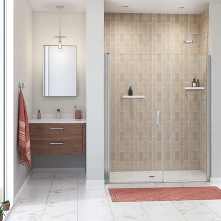 Manhattan 57-59 x 68 in. 6 mm Pivot Shower Door for Alcove Installation with Clear glass & Round Handle in Chrome - Plumbing Market