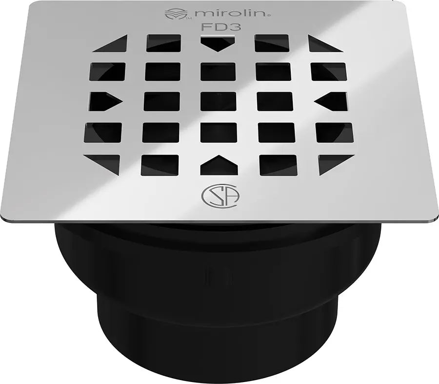 Mirolin  CHROME FLOOR DRAIN - SQUARE GRILL  FD3-C