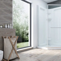 Mirolin Corner Series Shower Door Neo Angle Clear Glass Finish - Plumbing Market