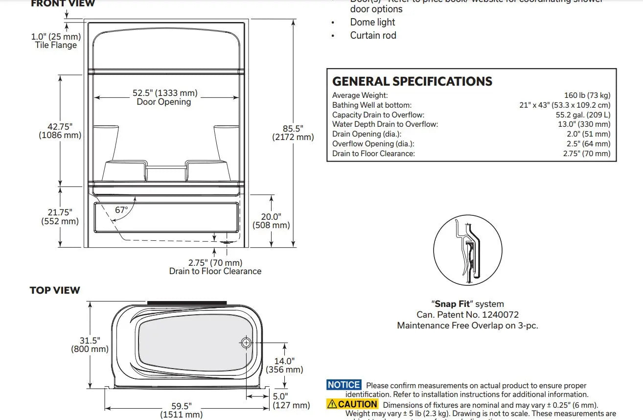 Mirolin Empire Multi Piece Tub Shower Left - Plumbing Market