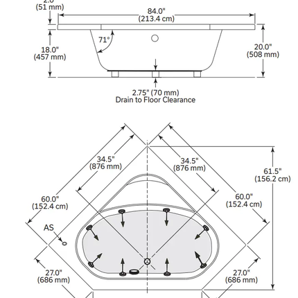 Mirolin Soho 1 60 x 60 Drop-In Center Drain Bathtub in White - Plumbing Market