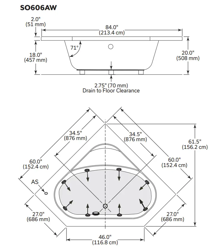 Mirolin Soho 1 60 x 60 Drop-In Center Drain Bathtub in White - Plumbing Market