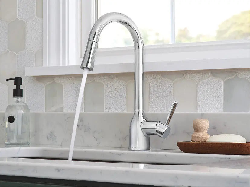 Moen Adler Single Handle High Arc Pull Down Kitchen Faucet in Chrome - Plumbing Market