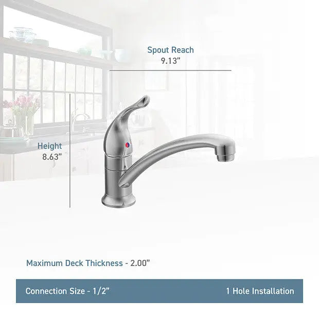 Moen Chateau Chrome One-Handle Low Arc Kitchen Faucet 7423 - Plumbing Market