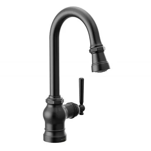 Moen Paterson Matte Black One-Handle High Arc Pulldown Single Mount Bar Faucet  S52003BL - Plumbing Market