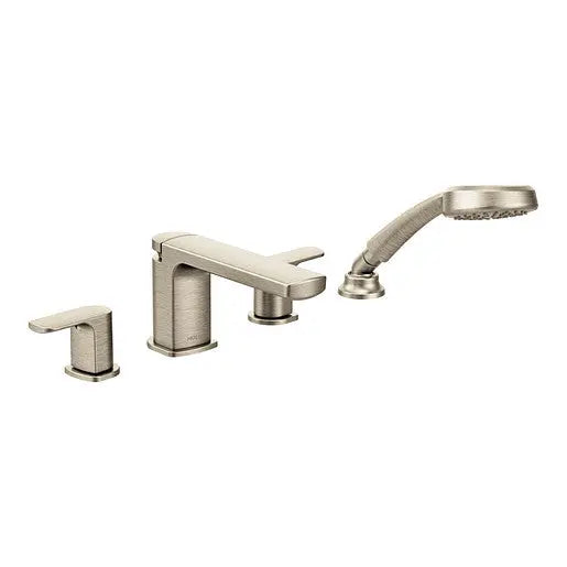 Moen Rizon Brushed Nickel Two-Handle Low Arc Roman Tub Faucet Includes Hand Shower  T936BN - Plumbing Market