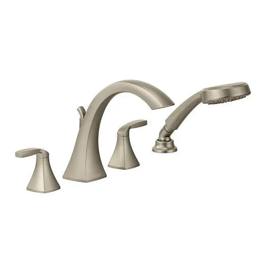 Moen Voss Brushed Nickel Two-Handle High Arc Roman Tub Faucet Including Handheld Shower  T694BN - Plumbing Market