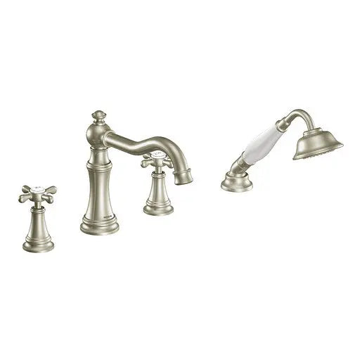 Moen Weymouth Brushed Nickel Two-Handle Diverter Roman Tub Faucet Including Handheld Shower  TS21102BN - Plumbing Market