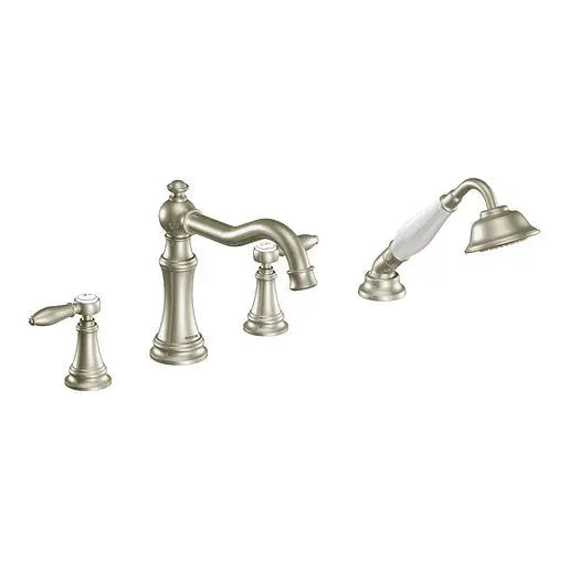 Moen Weymouth Brushed Nickel Two-Handle Diverter Roman Tub Faucet Including Handheld Shower  TS21104BN - Plumbing Market