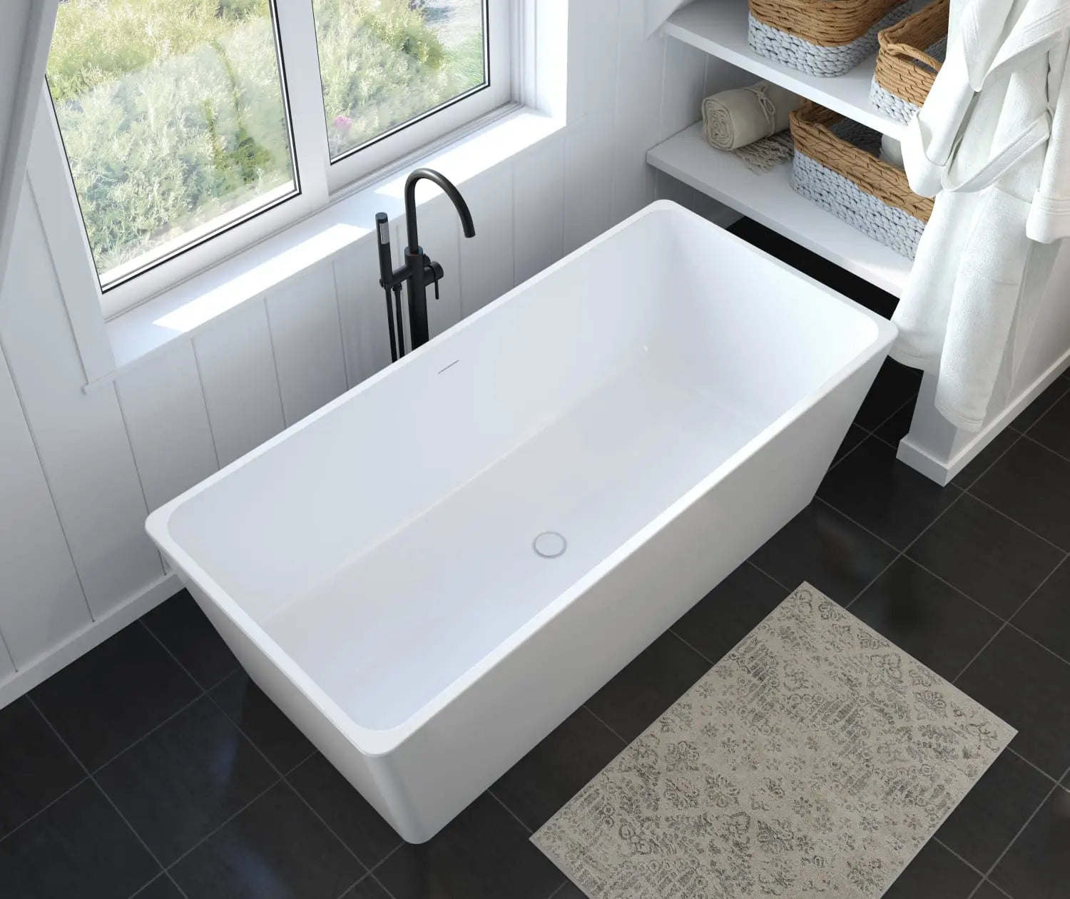 Nakuru 67 x 31 Acrylic Freestanding Rectangular Center Drain Bathtub in White - Plumbing Market