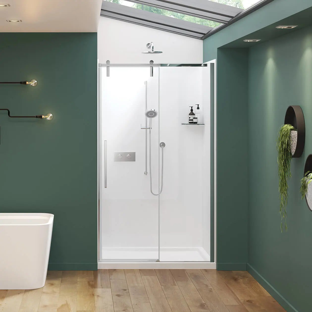 Nebula 44 ½-46 ½ x 78 ¾ in. 8mm Sliding Shower Door for Alcove Installation with Clear glass in Chrome - Plumbing Market