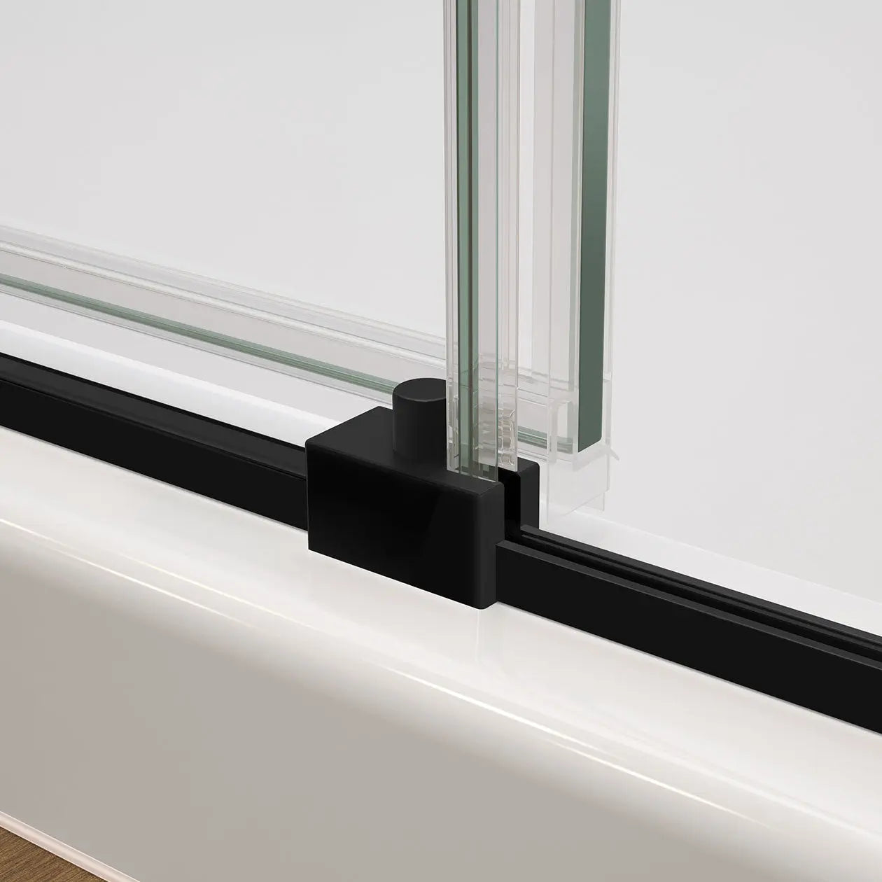 Nebula 44 ½-46 ½ x 78 ¾ in. 8mm Sliding Shower Door for Alcove Installation with Clear glass in Matte Black - Plumbing Market
