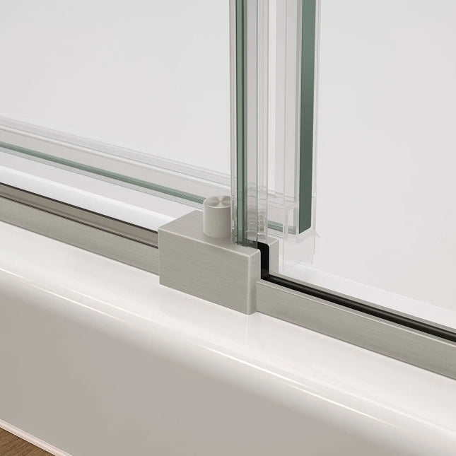 Nebula 56 ½-58 ½ x 78 ¾ in. 8mm Sliding Shower Door for Alcove Installation with Clear glass in Brushed Nickel - Plumbing Market