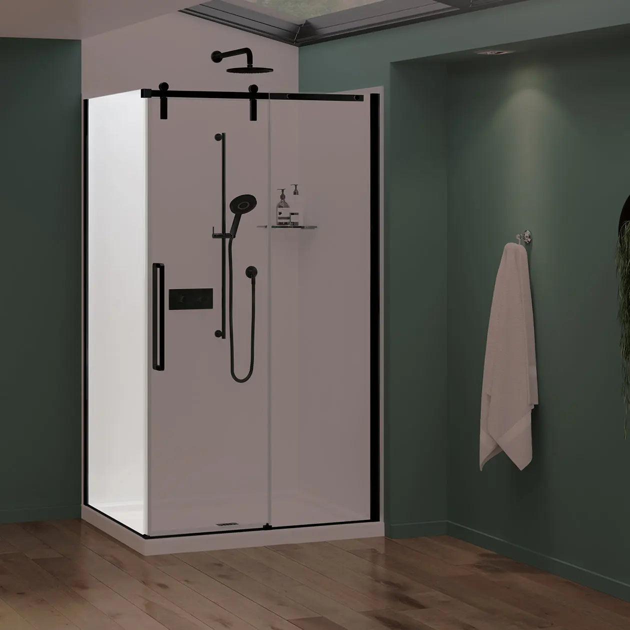 Nebula Return Panel for 36 in. Base with Clear glass in Matte Black - Plumbing Market