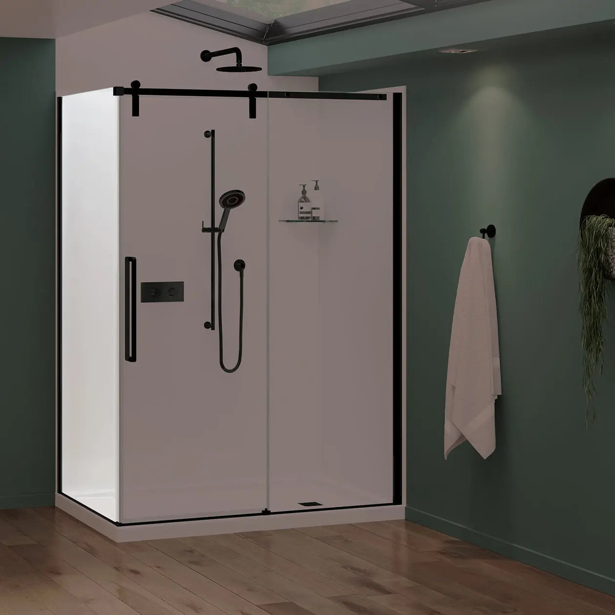 Nebula Return Panel for 36 in. Base with Clear glass in Matte Black - Plumbing Market