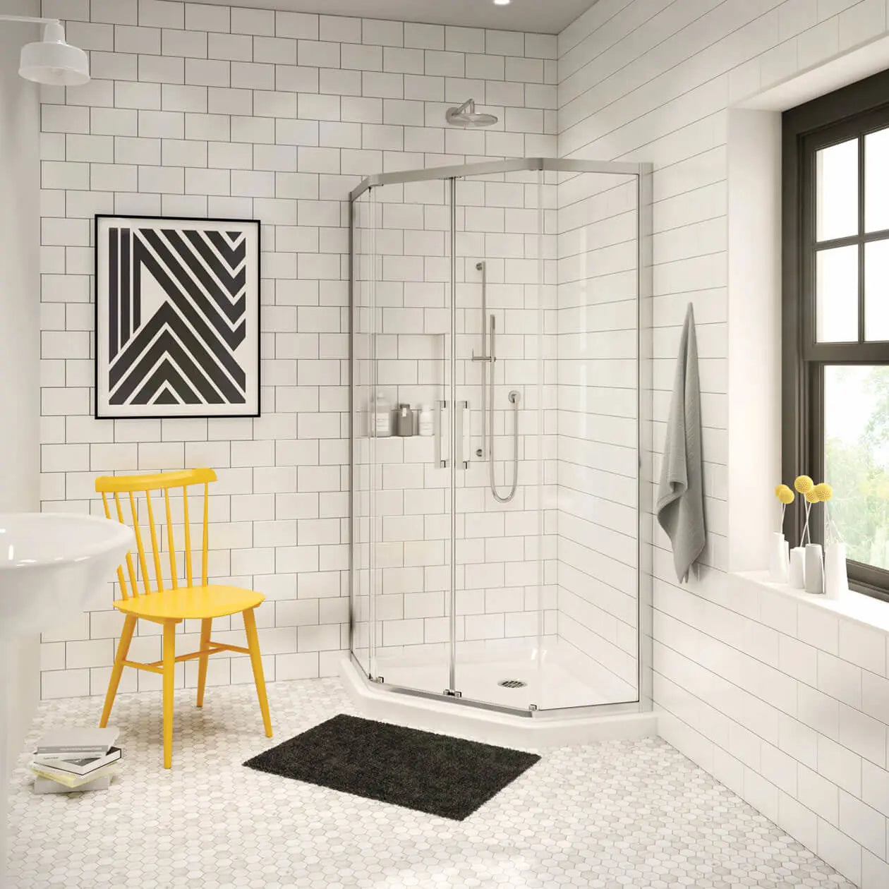 Neo-Angle Base 36 3 in. 36 x 36 Acrylic Corner Left or Right Shower Base with Corner Drain in White - Plumbing Market