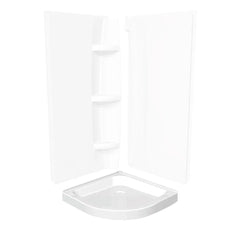 Neo-Round Base 32 3 in. 32 x 32 Acrylic Corner Left or Right Shower Base with Corner Drain in White - Plumbing Market