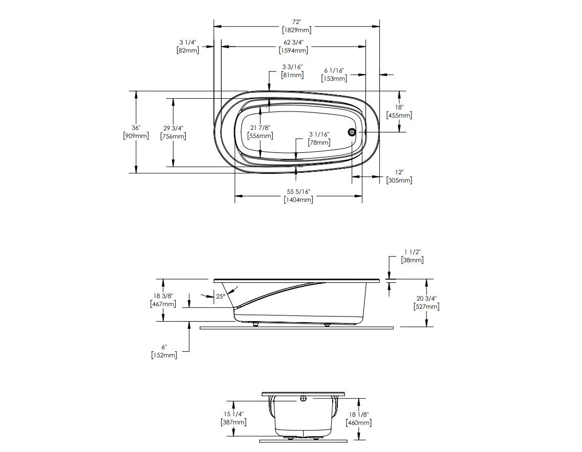Neptune Vapora 7236 Acrylic Drop-In End Drain Bathtub in White - Plumbing Market