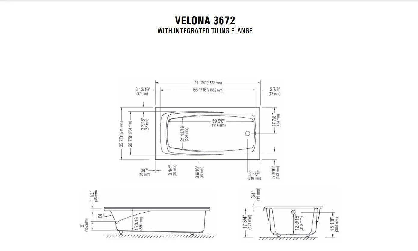 Neptune Velona 7236 IF Acrylic Alcove Right Drain Bathtub in White - Plumbing Market