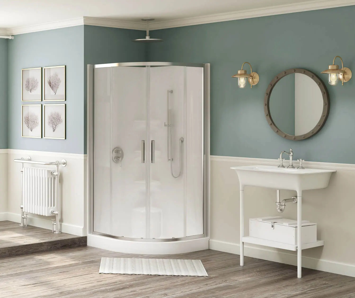 Novello II 37 x 37 Acrylic Corner Center Drain One-Piece Shower in White - Plumbing Market