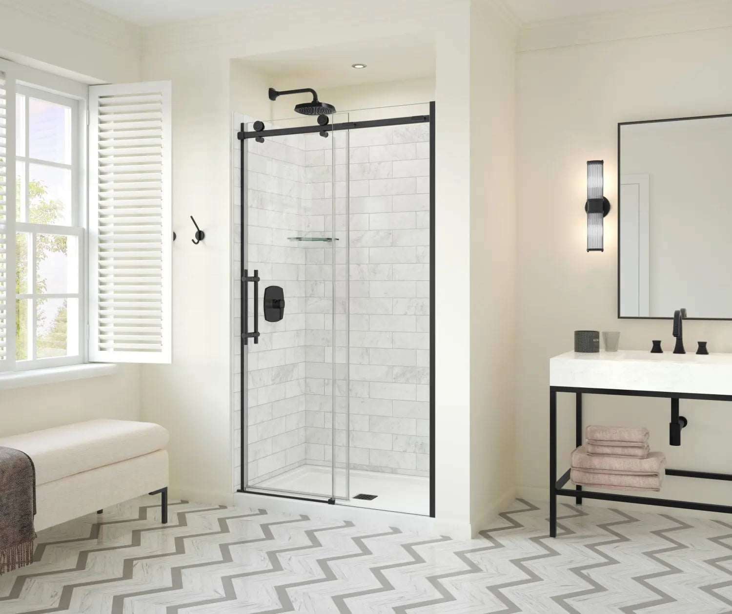 Odyssey SC 45-47 ½ x 78in. 8 mm Sliding Shower Door for Alcove Installation with Clear glass in Matte Black - Plumbing Market