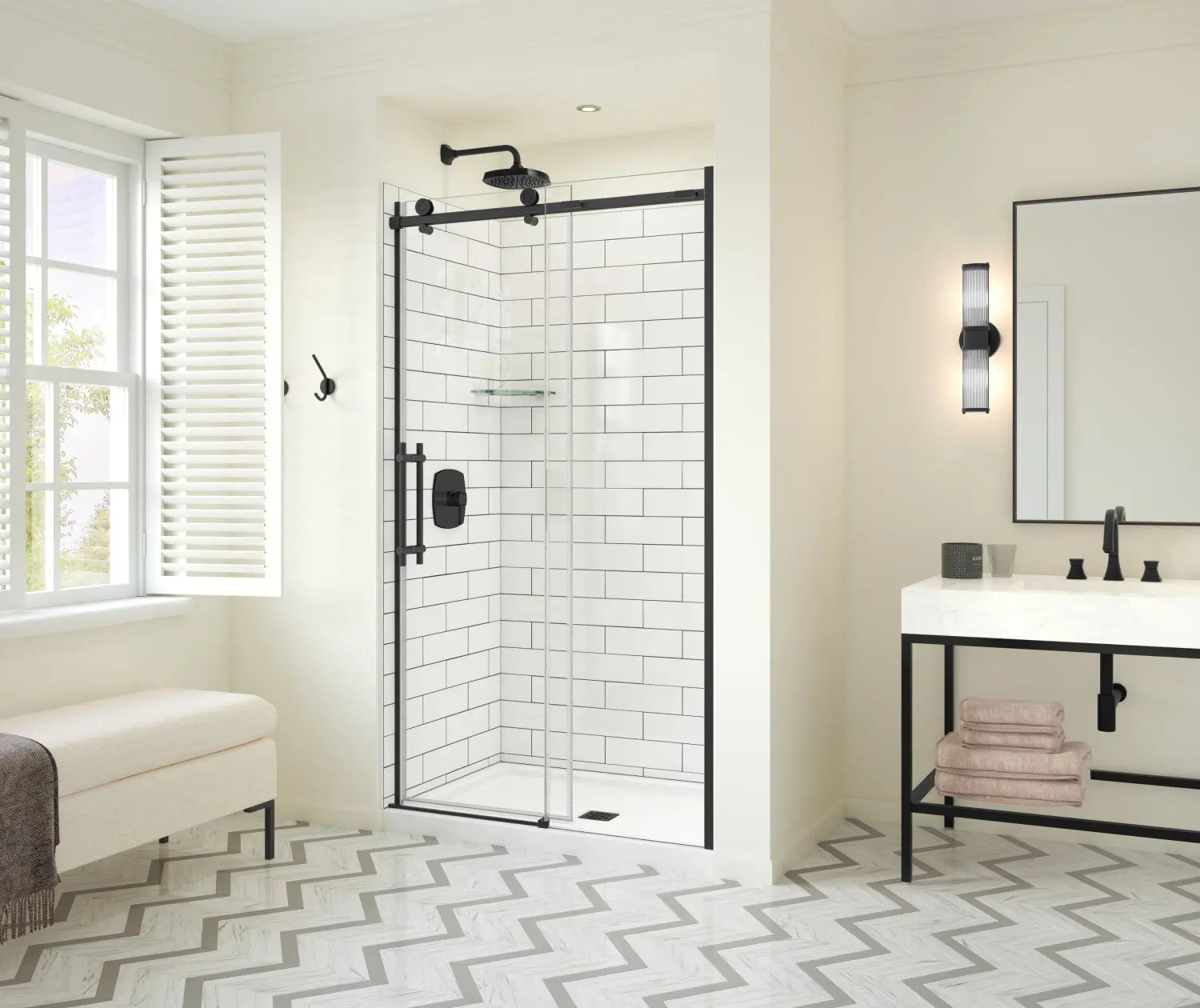 Odyssey SC 45-47 ½ x 78in. 8 mm Sliding Shower Door for Alcove Installation with Clear glass in Matte Black - Plumbing Market