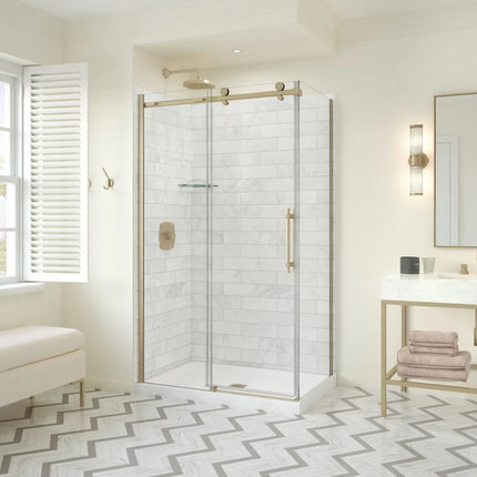 Odyssey SC 48" x 32" x 78" 8mm Sliding Shower Door for Corner Installation with Clear glass in Brushed Gold - Plumbing Market