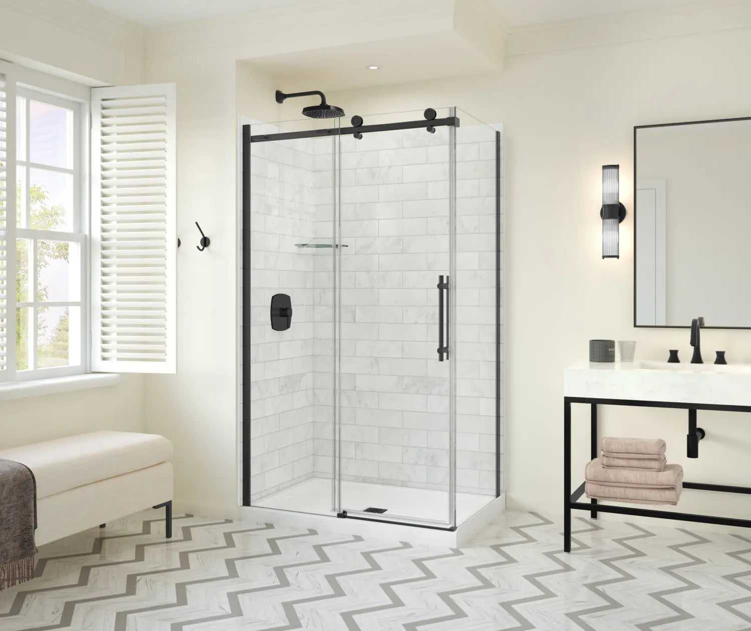 Odyssey SC 48" x 32" x 78" 8mm Sliding Shower Door for Corner Installation with Clear glass in Matte Black - Plumbing Market