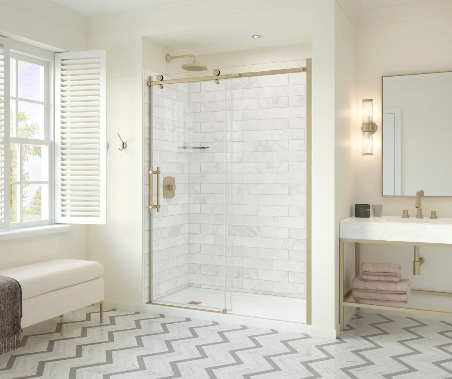 Odyssey SC 57-59 ½ x 78in. 8 mm Sliding Shower Door for Alcove Installation with Clear glass in Brushed Gold - Plumbing Market