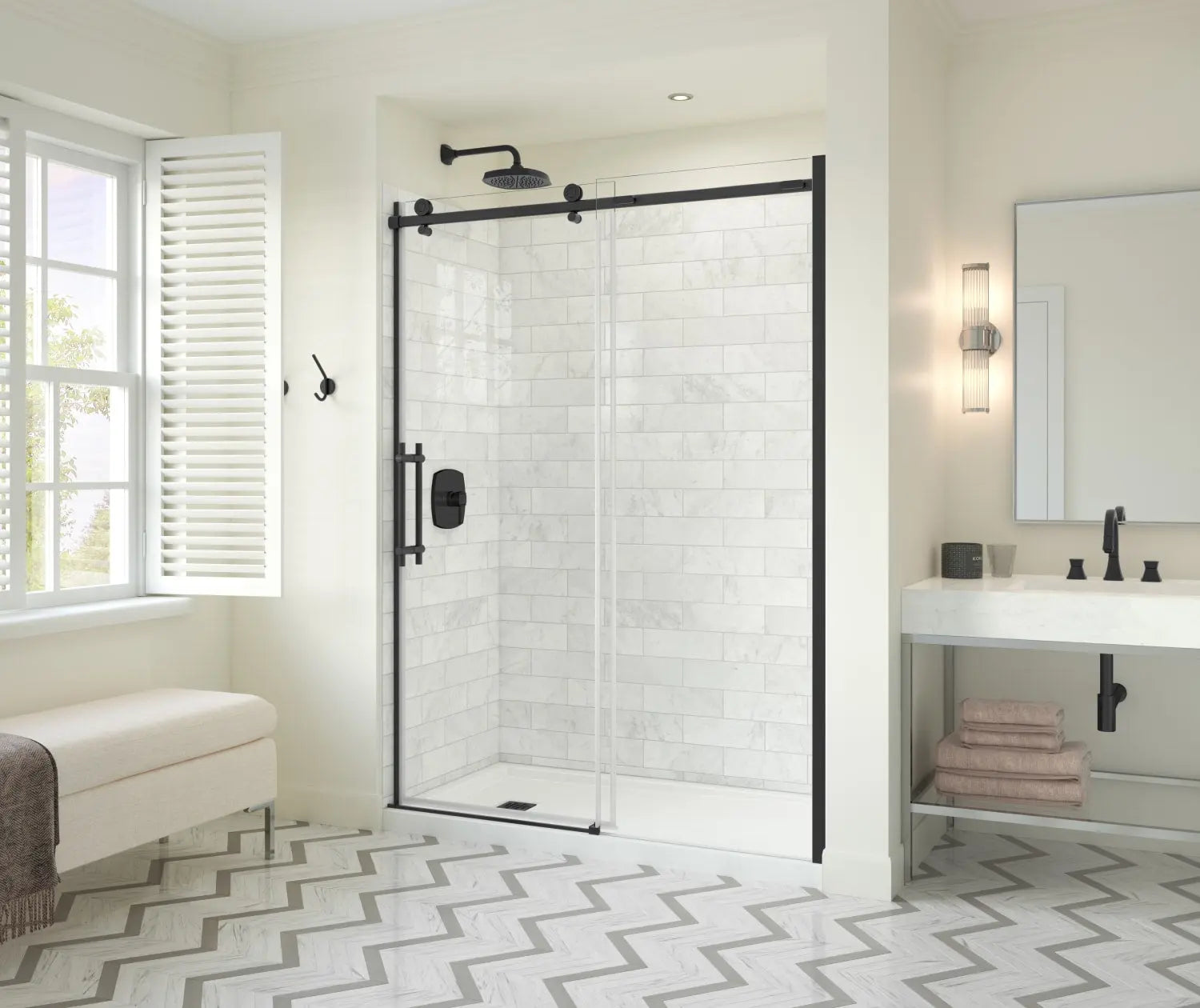 Odyssey SC 57-59 ½ x 78in. 8 mm Sliding Shower Door for Alcove Installation with Clear glass in Matte Black - Plumbing Market