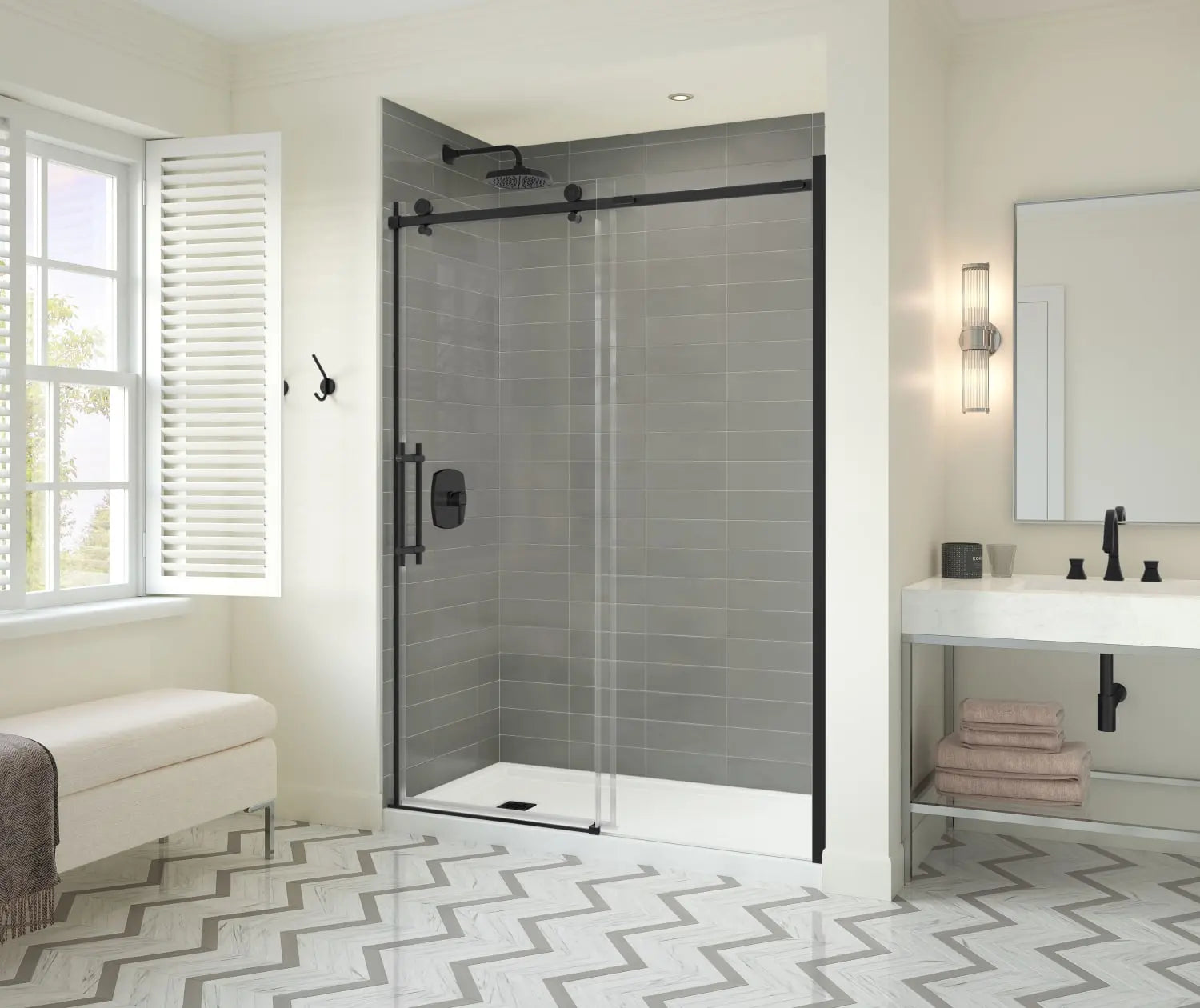 Odyssey SC 57-59 ½ x 78in. 8 mm Sliding Shower Door for Alcove Installation with Clear glass in Matte Black - Plumbing Market