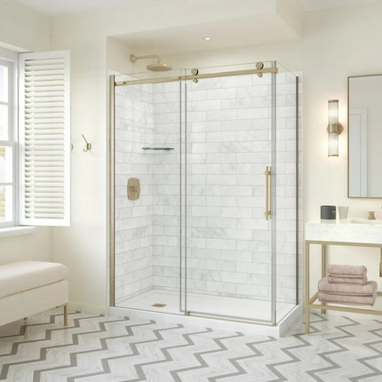 Odyssey SC 60" x 32" x 78" 8mm Sliding Shower Door for Corner Installation with Clear glass in Brushed Gold - Plumbing Market