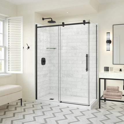 Odyssey SC Return Panel for 32 in. Base in Clear glass in Matte Black - Plumbing Market