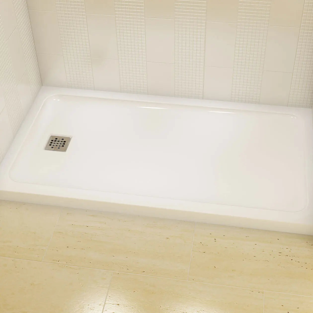 Olympia Square 6032 Acrylic Alcove or Corner Shower Base in White with Left-Hand Drain - Plumbing Market