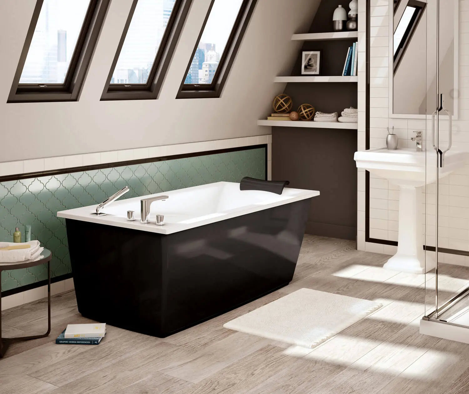 Optik 6032 F Acrylic Freestanding End Drain Bathtub in White with Black Skirt - Plumbing Market