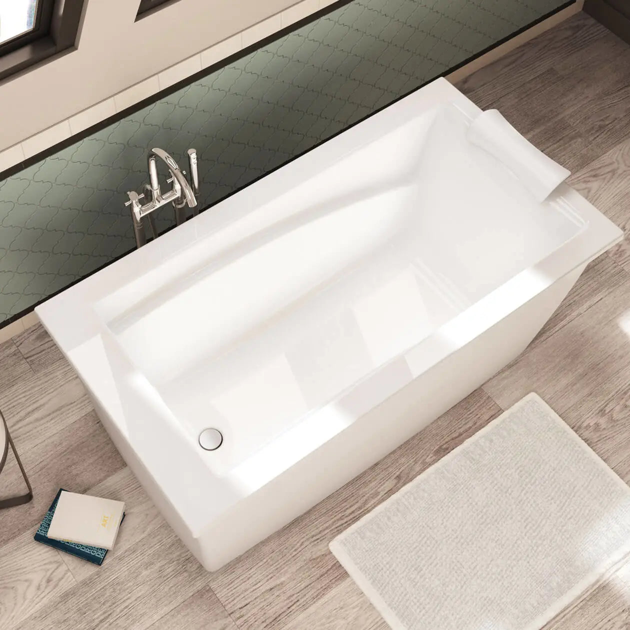 Optik 6032 F Acrylic Freestanding End Drain Bathtub in White with White Skirt - Plumbing Market